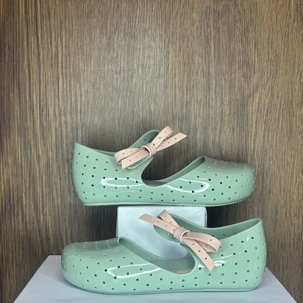 Mini Melissa Jelly Mary Jane Shoes Bow Mint Pink Girls Size 12
